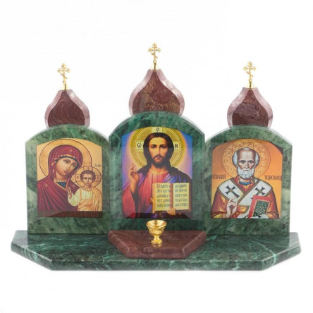 Икона с подсвечником Триптих змеевик лемезит 33,5х9,5х24 см