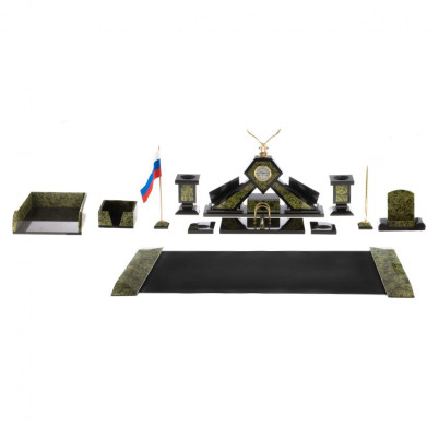 Письменный набор &quot;Орел&quot; из змеевика с бюваром и лотком для бумаг А4