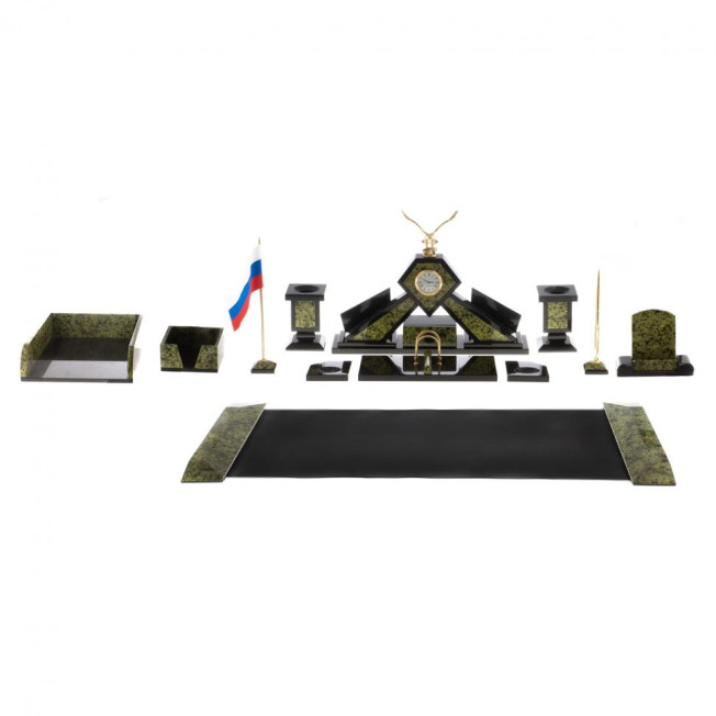 Письменный набор &quot;Орел&quot; из змеевика с бюваром и лотком для бумаг А4