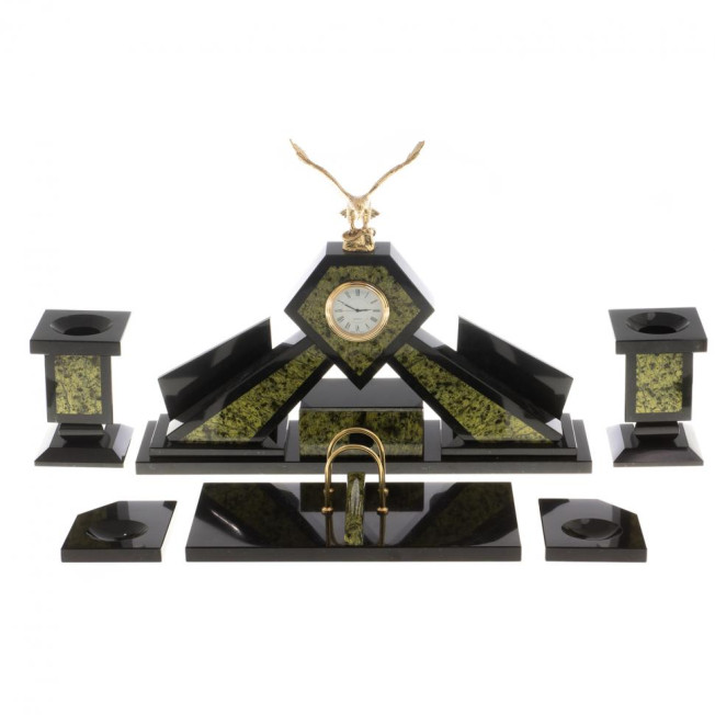 Письменный набор &quot;Орел&quot; из змеевика с бюваром и лотком для бумаг А4