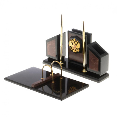 Письменный набор &quot;Супер&quot; с гербом РФ камень лемезит