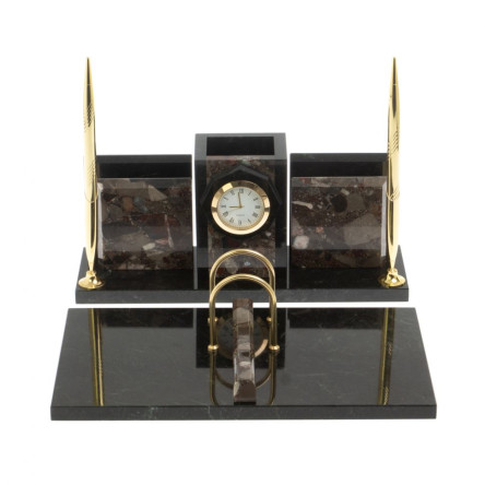 Настольный набор "Офисный" с часами из камня конгломерат