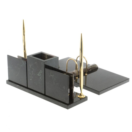 Настольный набор "Офисный" с часами из камня конгломерат