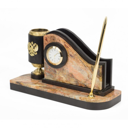 Письменный мини-набор из яшмы с гербом России