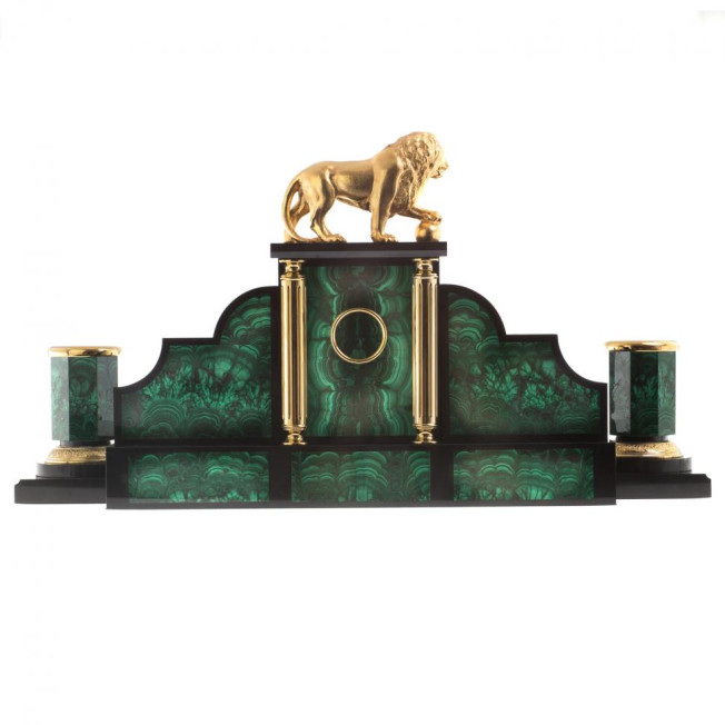 Письменный набор "Лев с шаром" камень малахит