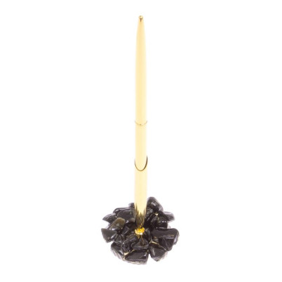 Ручка металлическая на подставке из черного обсидиана