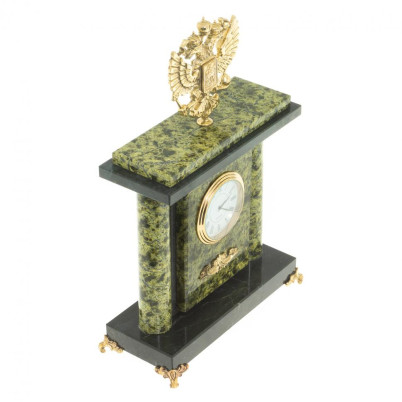 Настольные часы &quot;Герб РФ&quot; камень змеевик