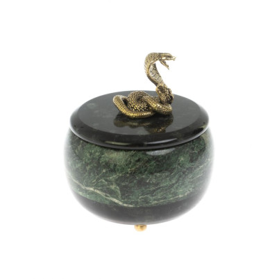 Шкатулка круглая &quot;Кобра&quot; из змеевика