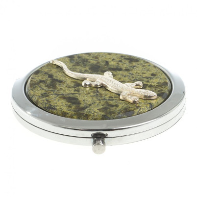 Зеркальце круглое из змеевика с ящерицей цвет серебро