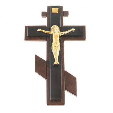 Крест настенный "Распятие" камень обсидиан