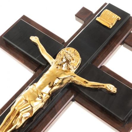 Крест настенный "Распятие" камень обсидиан