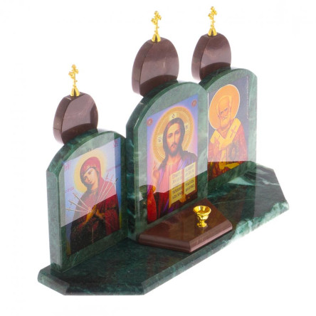 Икона "Триптих" камень змеевик, лемезит 33,5х9,5х24 см