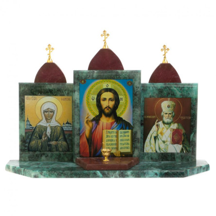 Икона "Триптих" камень змеевик, лемезит 33,5х9,5х24 см