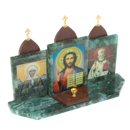 Икона "Триптих" камень змеевик, лемезит 33,5х9,5х24 см