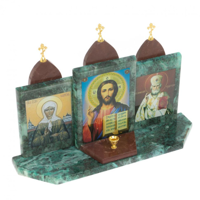 Икона "Триптих" камень змеевик, лемезит 33,5х9,5х24 см