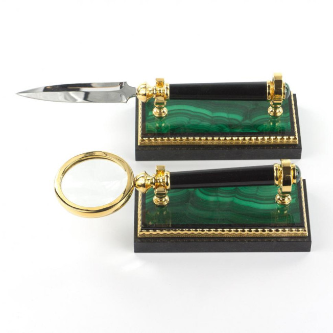 Настольный набор "Двуглавый орел" из малахита Златоуст