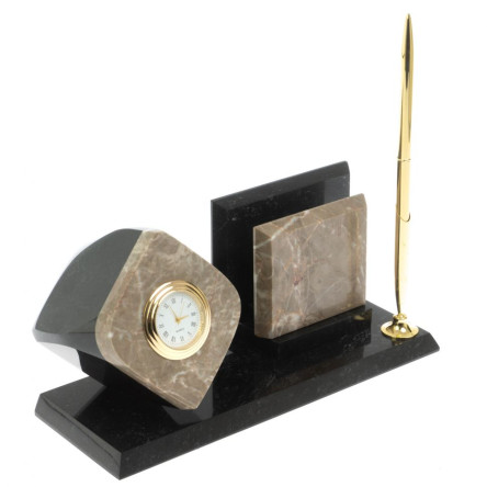 Мини набор Куб с визитницей из бежевого мрамора