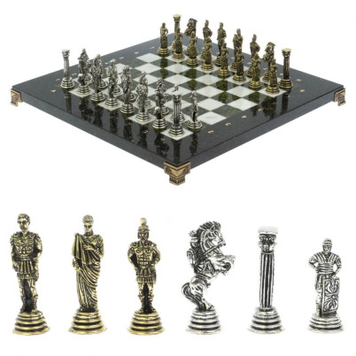 Шахматы "Римские легионеры" доска 32х32 мрамор змеевик