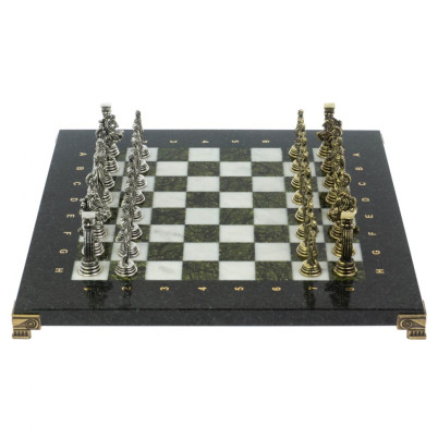 Шахматы "Римские легионеры" доска 32х32 мрамор змеевик