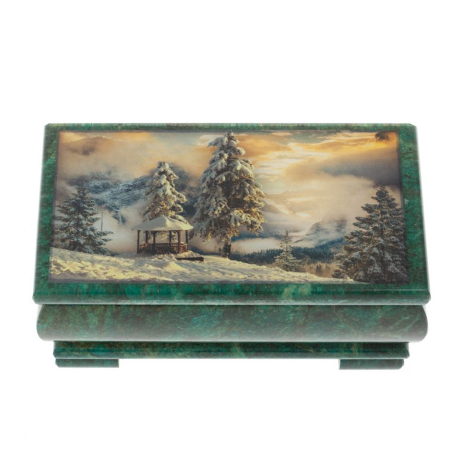 Шкатулка &quot;Зима. Беседка&quot; из змеевика 16х8х7,5 см