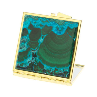 Зеркало квадратное карманное из малахита с хризоколлой цвет золото