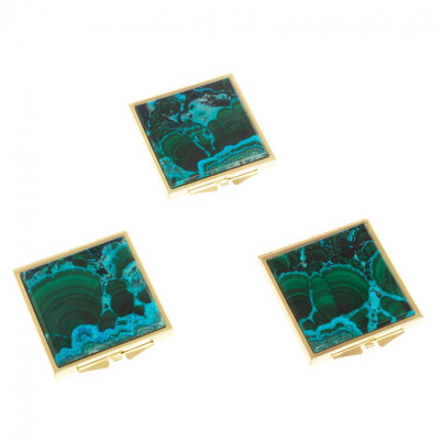 Зеркало квадратное карманное из малахита с хризоколлой цвет золото