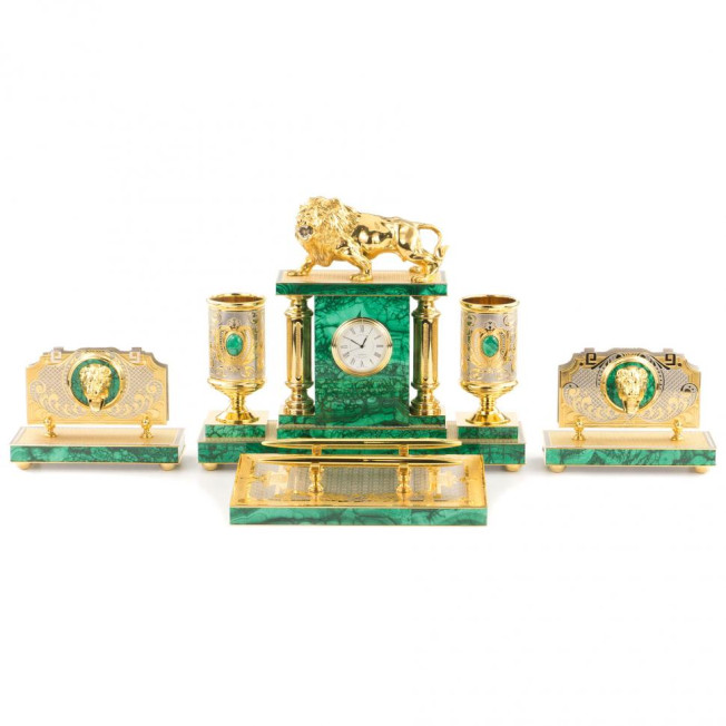 Настольный набор &quot;Лев&quot; малахит