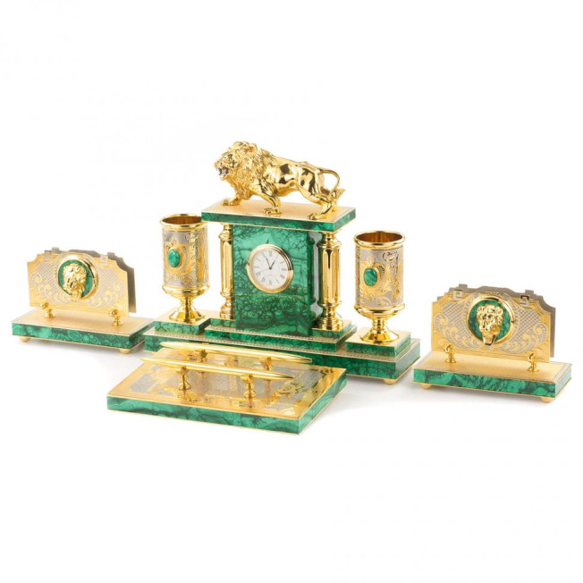 Настольный набор &quot;Лев&quot; малахит