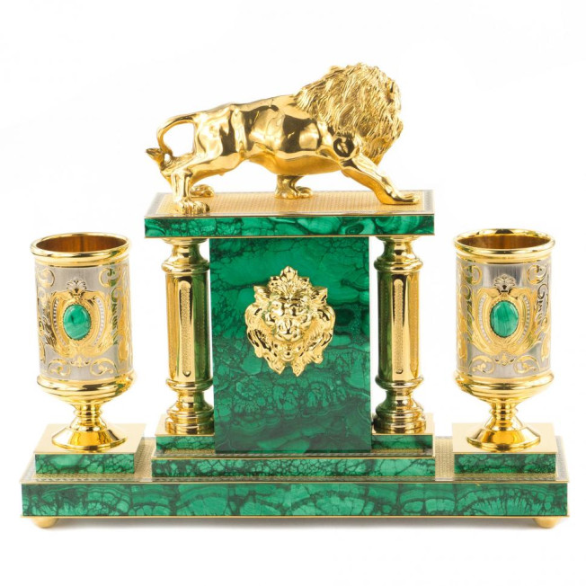 Настольный набор &quot;Лев&quot; малахит