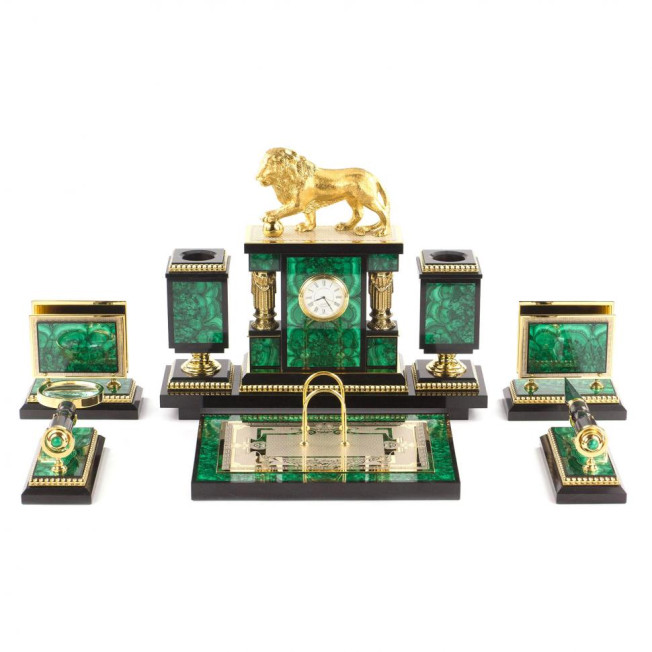 Настольный набор &quot;Лев&quot; малахит
