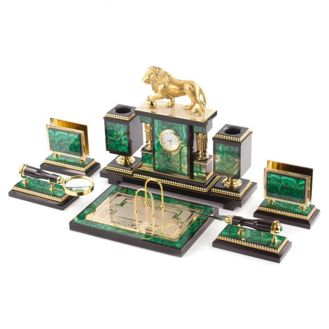 Настольный набор &quot;Лев&quot; малахит