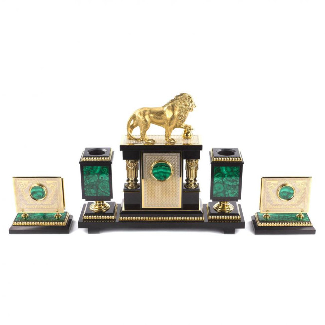 Настольный набор &quot;Лев&quot; малахит