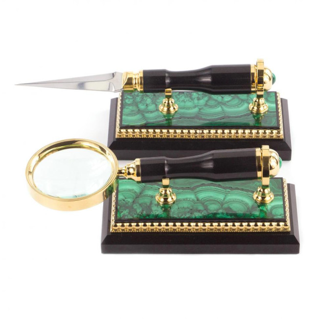 Настольный набор &quot;Лев&quot; малахит