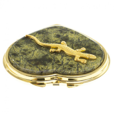 Зеркальце &quot;Сердце&quot; из змеевика с прямой ящерицей цвет золото