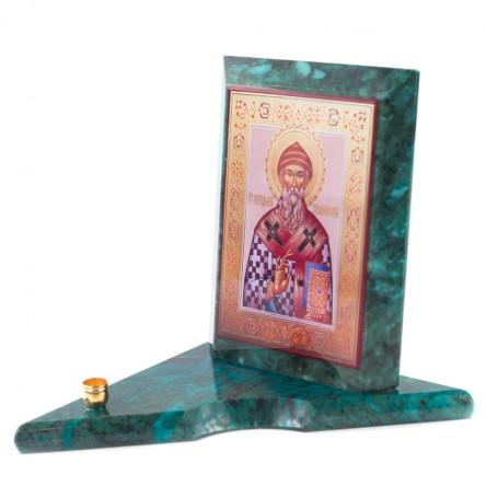 Икона с подсвечником Спиридон Тримифунтский из змеевика средняя