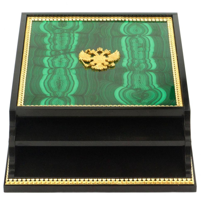 Лоток для бумаг А4 из малахита с гербом РФ 2 секции