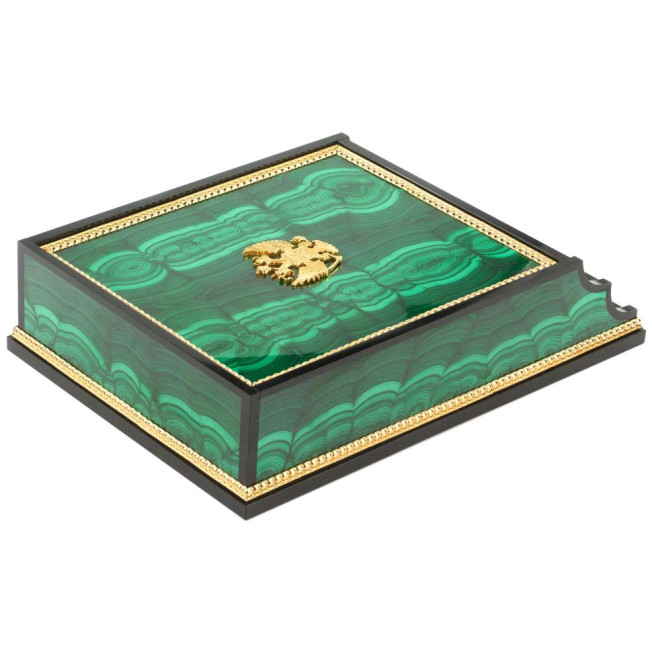 Лоток для бумаг А4 из малахита с гербом РФ 2 секции