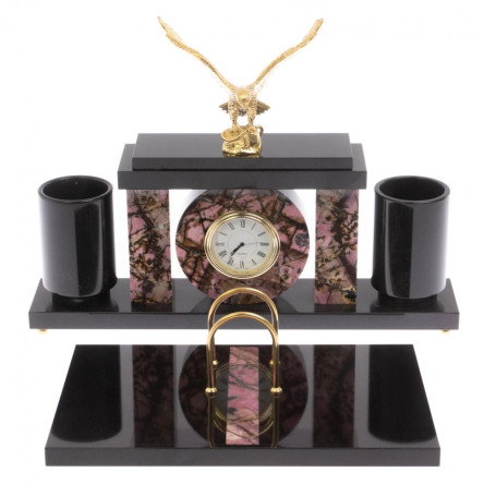 Письменный набор с часами "Орел" из родонита