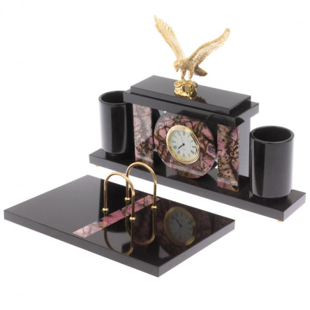 Письменный набор с часами "Орел" из родонита