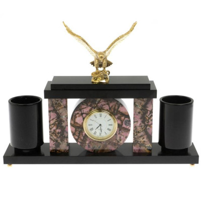 Письменный набор с часами &quot;Орел&quot; из родонита