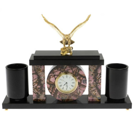 Письменный набор с часами "Орел" из родонита