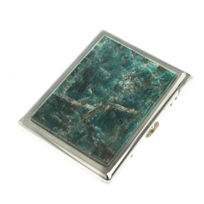 Портсигар на 10 сигарет с зажигалкой камень зеленый апатит