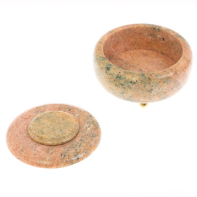 Шкатулка круглая из розового мрамора 15х15х10 см