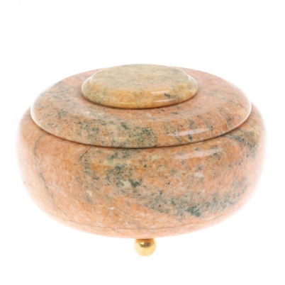 Шкатулка круглая из розового мрамора 15х15х10 см