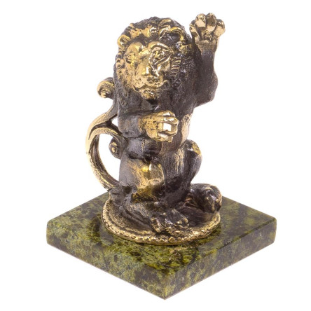 Сувенир из бронзы и змеевика "Лев сидит с поднятой лапой"