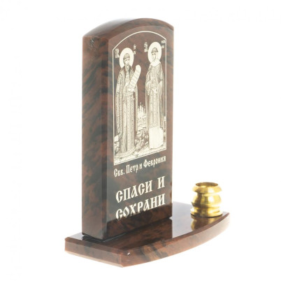 Икона с подсвечником &quot;Св. Петр и Св. Феврония&quot; камень обсидиан