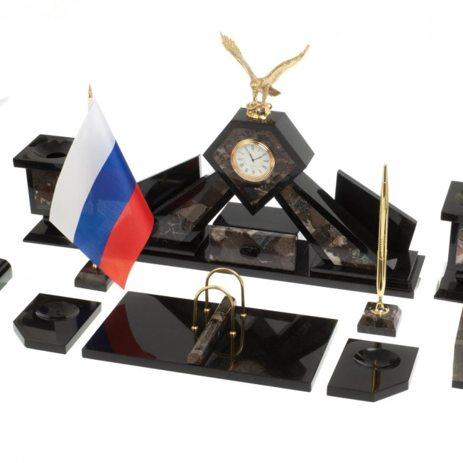 Настольный набор &quot;Орел&quot; из конгломерата с бюваром и лотком А4