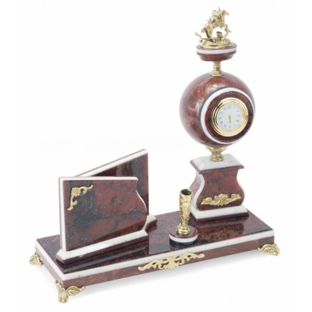 Офисный набор с визитницей "Георгий Победоносец" камень лемезит