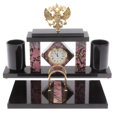 Письменный набор с часами "Герб РФ" из родонита