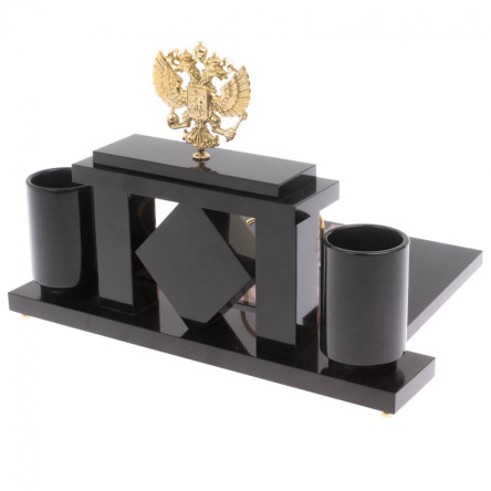 Письменный набор с часами "Герб РФ" из родонита